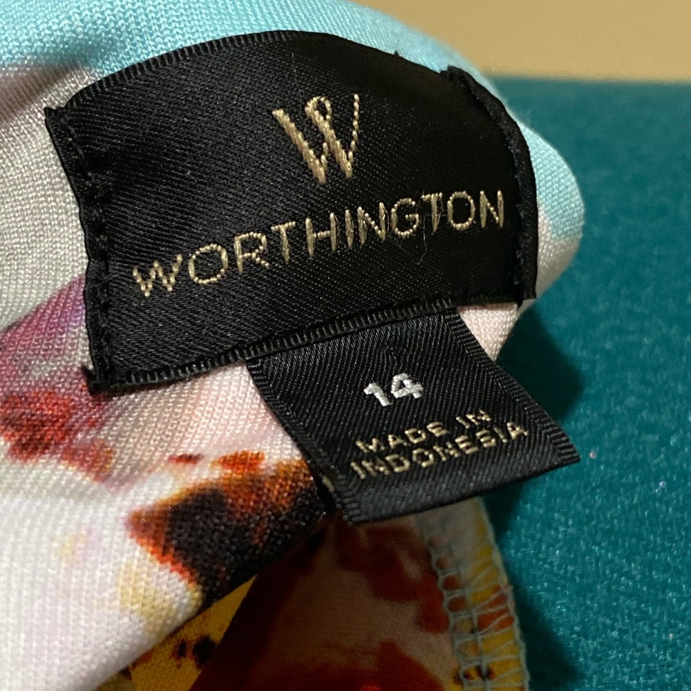 Worthington Size 14 Aqua Blue Floral Dress - Picture 5 of 5